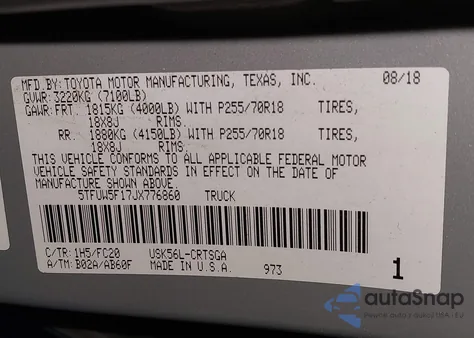 2018 Toyota Tundra Sr5 5.7L V8 from USA, damaged, VIN 5TFUW5F17JX776860